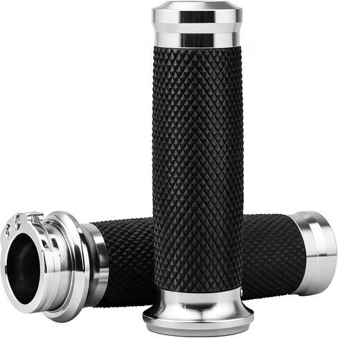 1''Handlebar Grips Fit for Harley Davidson Grips Cable Throttle Hand Grips | Non-Slip Rubber Motorcycle Handgrips Compatible Harley Touring Softail Dyna Sportster Street Glide Cruisers Choppers Chrome in Kuwait