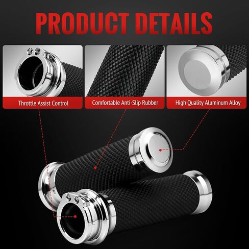 1''Handlebar Grips Fit for Harley Davidson Grips Cable Throttle Hand Grips | Non-Slip Rubber Motorcycle Handgrips Compatible Harley Touring Softail Dyna Sportster Street Glide Cruisers Choppers Chrome in Kuwait