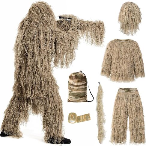 Bosvin Ghillie Suit for Kids, Camo Gilly Suit Hunting Clothes | Ideal for Halloween Costume, Turkey Hunting, Trick or Treat, Wildlife Watching, Airsoft Gear, Paintball in Kuwait