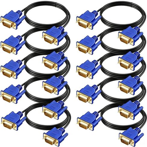 VGA Cable 6FT 10-Pack, 15 Pin Male to Male, 1080P@60Hz Full HD Shielded VGA | Supports High Resolution Video with Gold-Plated Connectors for Computer, Monitor, TV, Projector and more. (Upgraded Blue) in Kuwait