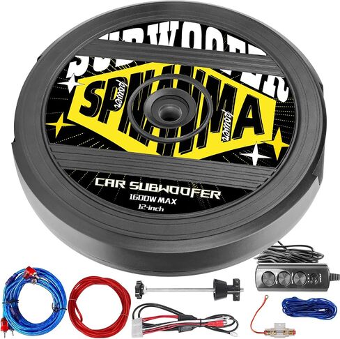 1600W 12" Spare Tire Subwoofer with Built-in Amp, Anti-Theft Hidden Design, 400W RMS Deep Bass Car Subwoofer, Easy Install Powered Subwoofer for Car Audio, Fits 15"/16"/17" Wheels in Saudi Arabia
