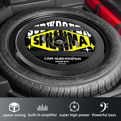 1600W 12" Spare Tire Subwoofer with Built-in Amp, Anti-Theft Hidden Design, 400W RMS Deep Bass Car Subwoofer, Easy Install Powered Subwoofer for Car Audio, Fits 15"/16"/17" Wheels in Saudi Arabia