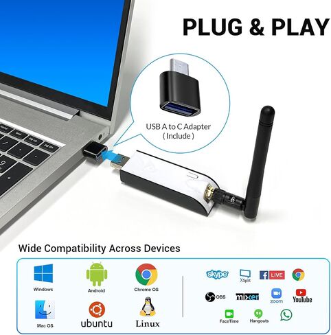 كاميرا ويب Gsou اللاسلكية مع غطاء خصوصية تلقائي، استخدام نصف يوم، حلقة تركيز يدوية | كاميرا ويب لاسلكية 1080P Full HD مع ميكروفون، كاميرا ويب كمبيوتر لاسلكية قابلة لإعادة الشحن 2.4G للبث والفرق والتكبير والكمبيوتر الشخصي/Mac in Kuwait
