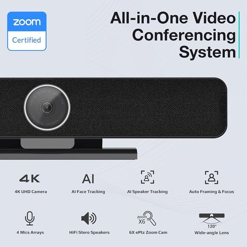 TB5 Video Conferencing System - Zoom Certificated, Ultra 4K Pro Audio and Video Conference Room Camera with 4 Microphone Arrays & Stereo Speakers, 120° Wide Angle Webcam for TV/Meeting Room in Saudi Arabia