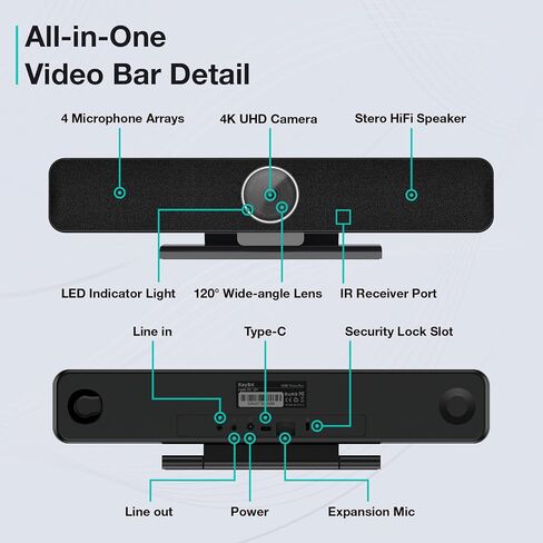 TB5 Video Conferencing System - Zoom Certificated, Ultra 4K Pro Audio and Video Conference Room Camera with 4 Microphone Arrays & Stereo Speakers, 120° Wide Angle Webcam for TV/Meeting Room in Saudi Arabia