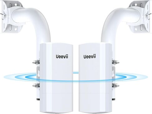 UeeVii 5.8G Point to Point Wireless Bridge with 2 Brackets for Barn Garage | Dual 100Mbps LAN, 2 km Long Range, WiFi Extender Bridge, Ideal for Shop/Shed, 24V PoE Injector, IP65 Weatherproof in Saudi Arabia