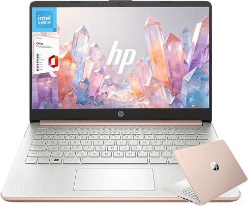 Customized Elite HP 14" HD Laptop, 4GB, 128GB, Intel 4-Core, 1-Year Office | Windows 11 | RAM Upgradable to 16GB | 1-Year Microsoft 365 & 1TB Cloud Storage | Rose Gold | Retains HP Warranty in Kuwait
