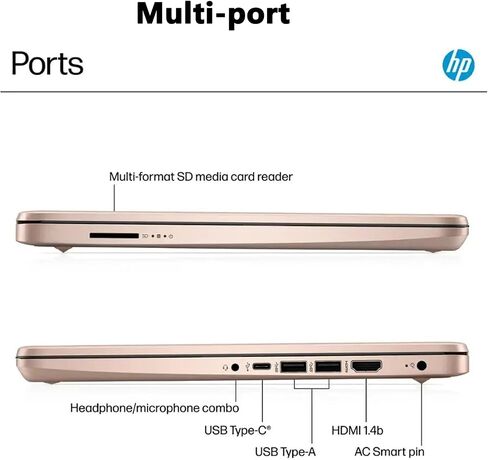 Customized Elite HP 14" HD Laptop, 4GB, 128GB, Intel 4-Core, 1-Year Office | Windows 11 | RAM Upgradable to 16GB | 1-Year Microsoft 365 & 1TB Cloud Storage | Rose Gold | Retains HP Warranty in Kuwait