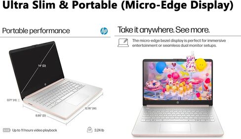 Customized Elite HP 14" HD Laptop, 4GB, 128GB, Intel 4-Core, 1-Year Office | Windows 11 | RAM Upgradable to 16GB | 1-Year Microsoft 365 & 1TB Cloud Storage | Rose Gold | Retains HP Warranty in Kuwait