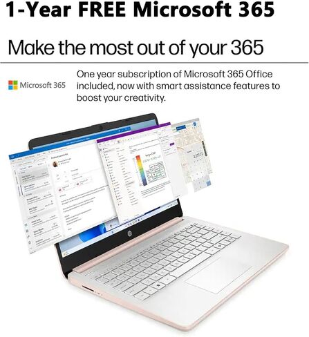 Customized Elite HP 14" HD Laptop, 4GB, 128GB, Intel 4-Core, 1-Year Office | Windows 11 | RAM Upgradable to 16GB | 1-Year Microsoft 365 & 1TB Cloud Storage | Rose Gold | Retains HP Warranty in Kuwait