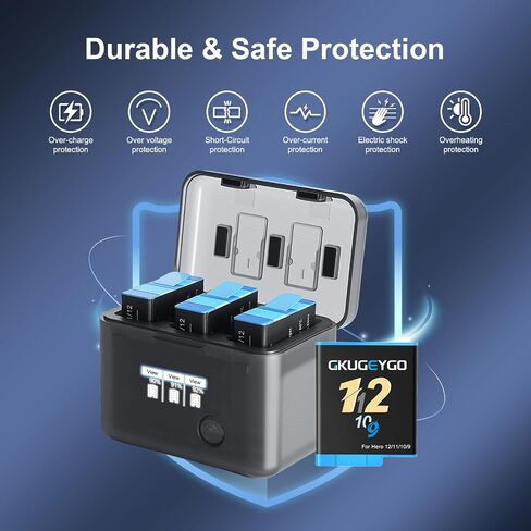 Battery Charger Kit, 3 Pack 2000mAh Action Camera Batteries & Triple Slot Charger Compatible with GoPro Hero 12/11/10/9 Black in Saudi Arabia