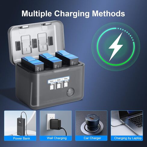 Battery Charger Kit, 3 Pack 2000mAh Action Camera Batteries & Triple Slot Charger Compatible with GoPro Hero 12/11/10/9 Black in Saudi Arabia