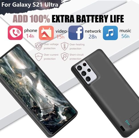 Battery Case for Samsung Galaxy S21 Ultra 5G, 5000mAh Rechargeable Extended Battery Charging Charger Case, Add 100% Extra Juice, Not for S21 or S21+ (6.8 inch) Black in Kuwait