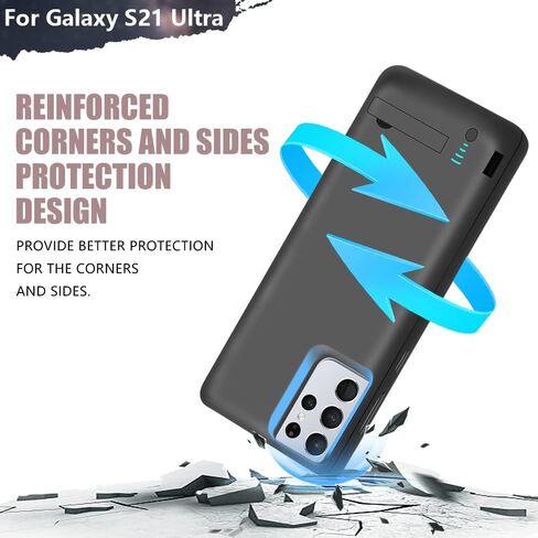 Battery Case for Samsung Galaxy S21 Ultra 5G, 5000mAh Rechargeable Extended Battery Charging Charger Case, Add 100% Extra Juice, Not for S21 or S21+ (6.8 inch) Black in Kuwait