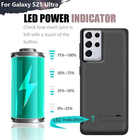 Battery Case for Samsung Galaxy S21 Ultra 5G, 5000mAh Rechargeable Extended Battery Charging Charger Case, Add 100% Extra Juice, Not for S21 or S21+ (6.8 inch) Black in Kuwait