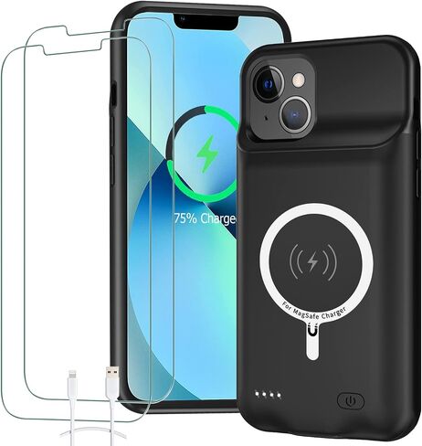 Battery Case for iPhone 12 Pro Max, 12000mAh High Capacity Rechargeable Smart Portable Charger Case Extended Battery Pack with iPhone 12 Pro Max (6.7 inch) Wireless Charging Case Support Carplay-Black in Kuwait
