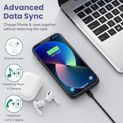 Battery Case for iPhone 13/13 Pro/14, [2025 Upgraded] 7500mAh Slim Portable Smart Charging Case Rechargeable Protective Extended Charging Cover for iPhone 13/13 Pro/14 Battery Pack (6.1 Inch), Black in Kuwait