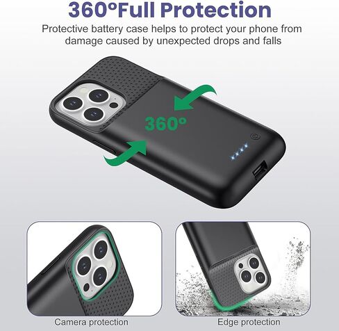Battery Case for iPhone 13/13 Pro/14, [2025 Upgraded] 7500mAh Slim Portable Smart Charging Case Rechargeable Protective Extended Charging Cover for iPhone 13/13 Pro/14 Battery Pack (6.1 Inch), Black in Kuwait