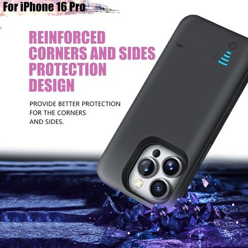 Battery Case for iPhone 16 Pro, 5000mAh Rechargeable Extended Battery Charging/Charger Case, Add 100% Extra Juice (6.3 inch) Black in Kuwait