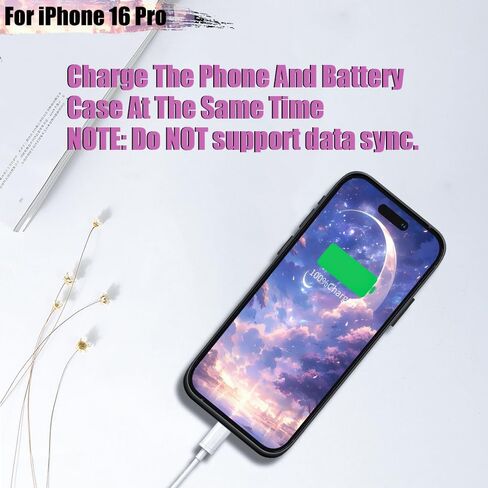 Battery Case for iPhone 16 Pro, 5000mAh Rechargeable Extended Battery Charging/Charger Case, Add 100% Extra Juice (6.3 inch) Black in Kuwait