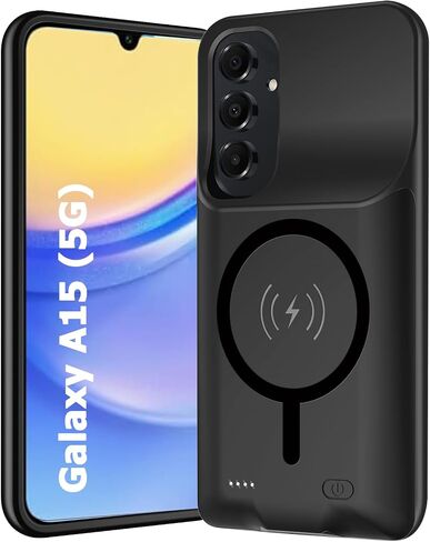 حافظة بطارية لهاتف Galaxy S25 FE، حافظة بطارية قابلة لإعادة الشحن بقدرة 12000 مللي أمبير في الساعة مع شحن لاسلكي متوافقة مع حافظة شحن خارجية لهاتف Galaxy S25 FE (6.7 بوصة) (أسود) in Kuwait