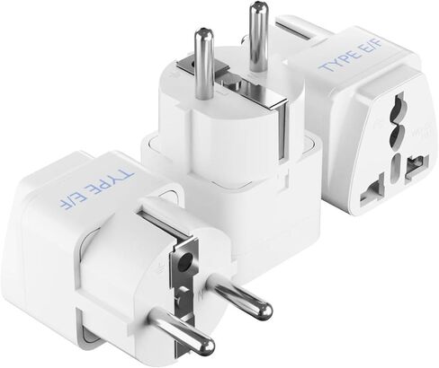 Ceptics Schuko, Germany France Travel Power Adapter, Grounded European Plug - Type E/F Outlet, Adaptor for USA to Europe EU Socket - 3 Pack - Use In Norway, Korea, Spain, Greece, Russia, Iceland in Kuwait