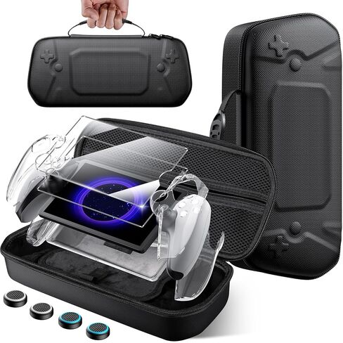 Hard Carrying Shell Case for PlayStation Portal - 5 in 1 Accessories Bundle for PS Portal with Water-Resistant PU Leather - 2 Screen Protector, Clear Skin Case, 4 Thumb Grip Caps, Hard Outer Cover for PS5 Portal Remote Player in Saudi Arabia