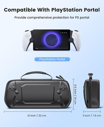 Hard Carrying Shell Case for PlayStation Portal - 5 in 1 Accessories Bundle for PS Portal with Water-Resistant PU Leather - 2 Screen Protector, Clear Skin Case, 4 Thumb Grip Caps, Hard Outer Cover for PS5 Portal Remote Player in Saudi Arabia