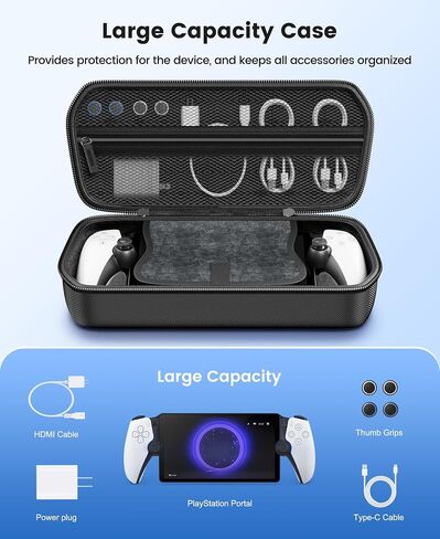 Hard Carrying Shell Case for PlayStation Portal - 5 in 1 Accessories Bundle for PS Portal with Water-Resistant PU Leather - 2 Screen Protector, Clear Skin Case, 4 Thumb Grip Caps, Hard Outer Cover for PS5 Portal Remote Player in Saudi Arabia