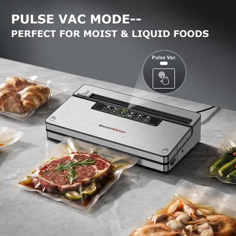 Bonsenkitchen Vacuum Sealer Machine,80 kPa Powerful Suction,Silver | Multi-Functional Food Vacuum Sealer With Removable Drip Tray,Built-in Cutter & Bag Storage,1 Roll & 5 Vacuum Bags in Saudi Arabia