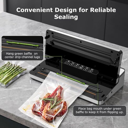 Bonsenkitchen Vacuum Sealer Machine,80 kPa Powerful Suction,Silver | Multi-Functional Food Vacuum Sealer With Removable Drip Tray,Built-in Cutter & Bag Storage,1 Roll & 5 Vacuum Bags in Saudi Arabia