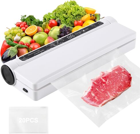 Vacuum Sealer Machine, 75KPA Strong Suction for Home Kitchen Use | Dry/Moist Modes Digital Timer, LED Digital Timer Display Includes 20 Bags in Saudi Arabia