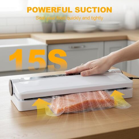 Vacuum Sealer Machine, 75KPA Strong Suction for Home Kitchen Use | Dry/Moist Modes Digital Timer, LED Digital Timer Display Includes 20 Bags in Saudi Arabia