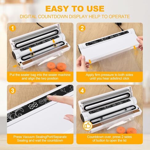 Vacuum Sealer Machine, 75KPA Strong Suction for Home Kitchen Use | Dry/Moist Modes Digital Timer, LED Digital Timer Display Includes 20 Bags in Saudi Arabia