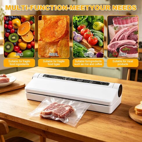 Vacuum Sealer Machine, 75KPA Strong Suction for Home Kitchen Use | Dry/Moist Modes Digital Timer, LED Digital Timer Display Includes 20 Bags in Saudi Arabia