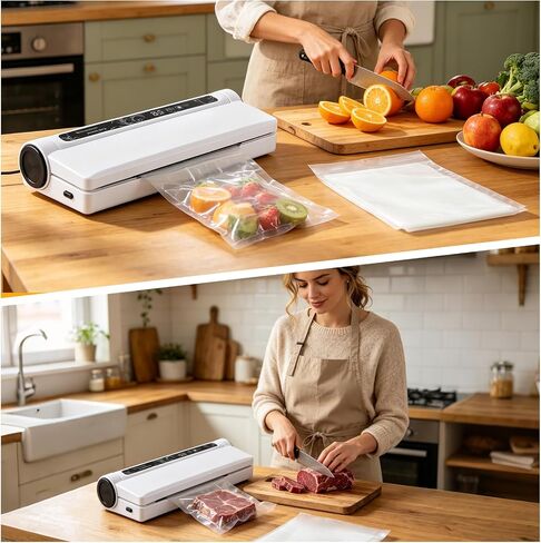 Vacuum Sealer Machine, 75KPA Strong Suction for Home Kitchen Use | Dry/Moist Modes Digital Timer, LED Digital Timer Display Includes 20 Bags in Saudi Arabia