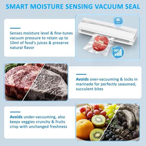 11-in-1 Vacuum Sealer for Food, Dry & Wet Auto Seal, Smart Moisture Sensor | Triple-Seal, 10s Vacuum, Built-in Cutter & Hose, Moist Mode with 10ml Liquid Tolerance, Pulse & External Modes in Saudi Arabia