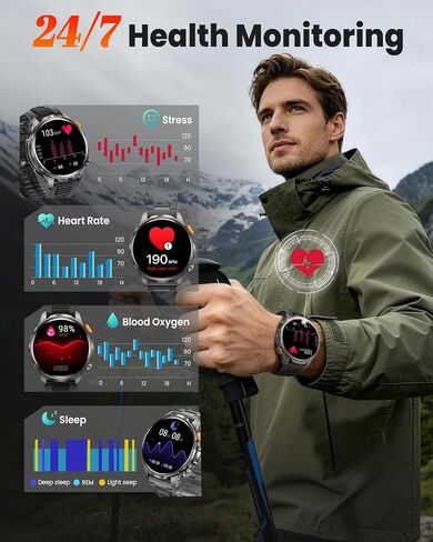 DEKELIFE Smart Watches for Men,1.91''Military Smart Watch with 100+ Sport Modes/Heart Rate/Sleep Monitor, Fitness Tracker for Android and iPhone, Waterproof Watches for Men(Black) in Saudi Arabia