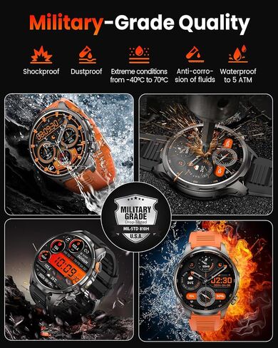DEKELIFE Smart Watches for Men,1.91''Military Smart Watch with 100+ Sport Modes/Heart Rate/Sleep Monitor, Fitness Tracker for Android and iPhone, Waterproof Watches for Men(Black) in Saudi Arabia