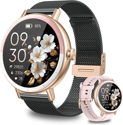 KEEPONFIT Smart Watches for Women Android/iPhone, IP68 Waterproof Fitness Tracker with Bluetooth Calls(Answer&Make), Activity Pedometer/Heart Rate/SpO2 Monitor/100+ Sports Model（Pink&Black） in Saudi Arabia