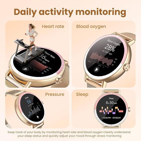 KEEPONFIT Smart Watches for Women Android/iPhone, IP68 Waterproof Fitness Tracker with Bluetooth Calls(Answer&Make), Activity Pedometer/Heart Rate/SpO2 Monitor/100+ Sports Model（Pink&Black） in Saudi Arabia