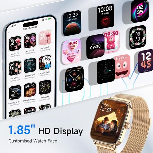Smart Watch for Men Women, 1.85" HD Smartwatch Compatible iPhone/Samsung/Android (Answer/Make Calls), 100+ Sport Modes Fitness Tracker with Heart Rate/Sleep/SpO2 Monitor, IP68 Waterproof, Metal Band in Saudi Arabia