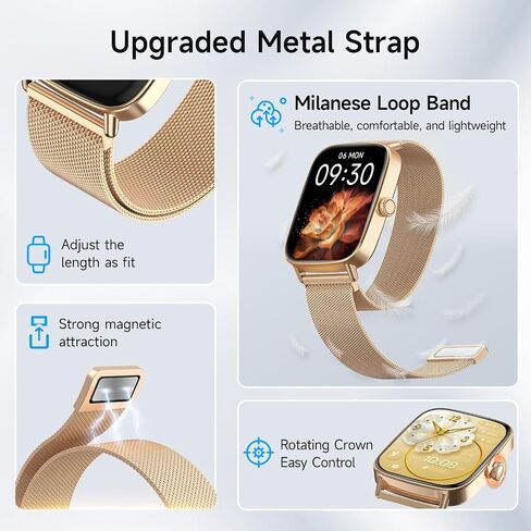 Smart Watch for Men Women, 1.85" HD Smartwatch Compatible iPhone/Samsung/Android (Answer/Make Calls), 100+ Sport Modes Fitness Tracker with Heart Rate/Sleep/SpO2 Monitor, IP68 Waterproof, Metal Band in Saudi Arabia