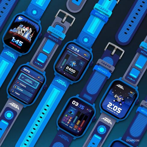 Mega Man Retro Gaming Smartwatch, Built from Mega Man™ 2 | Classic & Arcade Modes, No Wi-Fi or Bluetooth, Heart and Calories Tracking, Digital Watch, All Day Fitness, Includes 2 Bands in Saudi Arabia