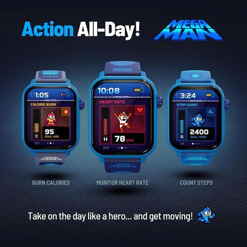 Mega Man Retro Gaming Smartwatch, Built from Mega Man™ 2 | Classic & Arcade Modes, No Wi-Fi or Bluetooth, Heart and Calories Tracking, Digital Watch, All Day Fitness, Includes 2 Bands in Saudi Arabia