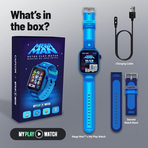 Mega Man Retro Gaming Smartwatch, Built from Mega Man™ 2 | Classic & Arcade Modes, No Wi-Fi or Bluetooth, Heart and Calories Tracking, Digital Watch, All Day Fitness, Includes 2 Bands in Saudi Arabia