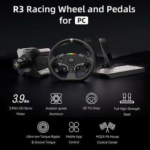 MOZA R3 Racing Simulator for PC, Direct Drive Base & Wheel & Pedals & Clutch bundle for PC in Saudi Arabia