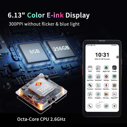 Bigme HiBreak Pro Color 6.13" ePaper E-Ink Phone with Fingerprint Unlock, NFC, 8GB+256GB, eBook Readers Android E Ink eReader Mobile Phone with Android 14, 5G Dual SIM, 300PPI, Long Battery Life Black in Saudi Arabia