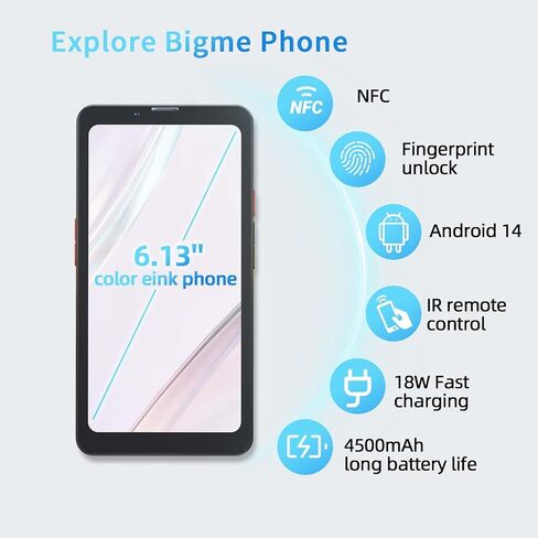 Bigme HiBreak Pro Color 6.13" ePaper E-Ink Phone with Fingerprint Unlock, NFC, 8GB+256GB, eBook Readers Android E Ink eReader Mobile Phone with Android 14, 5G Dual SIM, 300PPI, Long Battery Life Black in Saudi Arabia