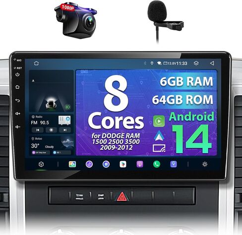 8 Core 6G + 64G راديو السيارة ستيريو لدودج رام 1500 2500 3500 2009-2012 | شاشة لمس OLED مقاس 10.1 بوصة، ترقية Android 14 للسيارة، CarPlay اللاسلكي وAndroid Auto، SWC، AM/FM/RDS، 32 EQ، كاميرا احتياطية 1080P in Kuwait
